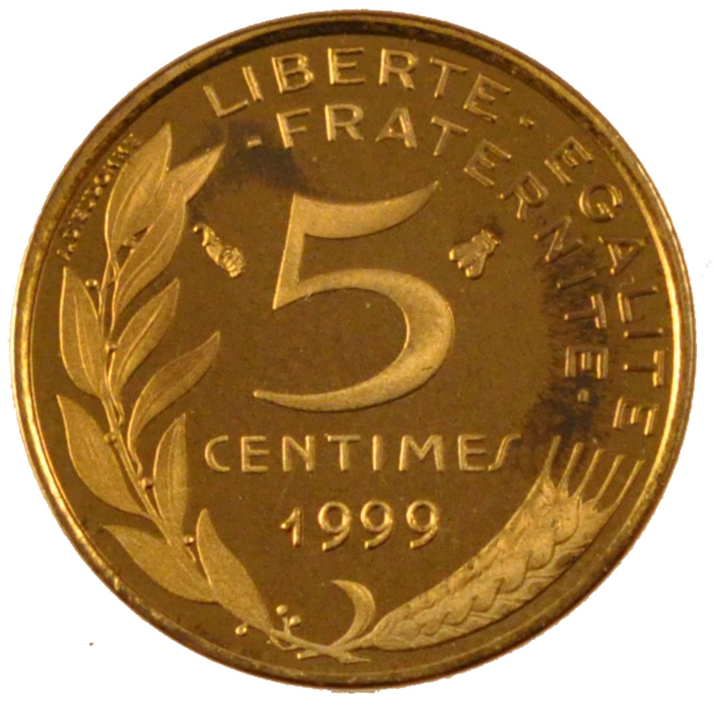 Pièce De 5 Centimes D Euro 1999 #13000 Vème République, 5 Centimes Marianne : FDC, 5 Centimes, De 151 à