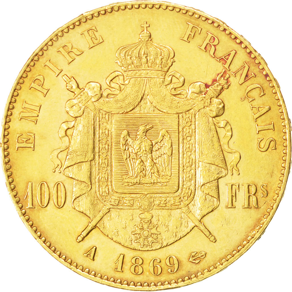 41461 Second Empire 100 Francs or Napoléon III tête laurée 1869 A KM