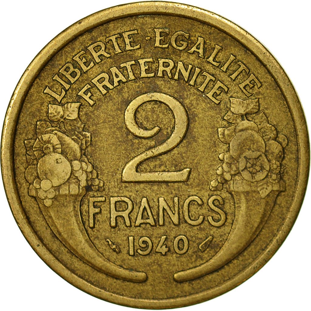 #522447 France, Morlon, 2 Francs, 1940, Paris, TB+, AluminumBronze, KM