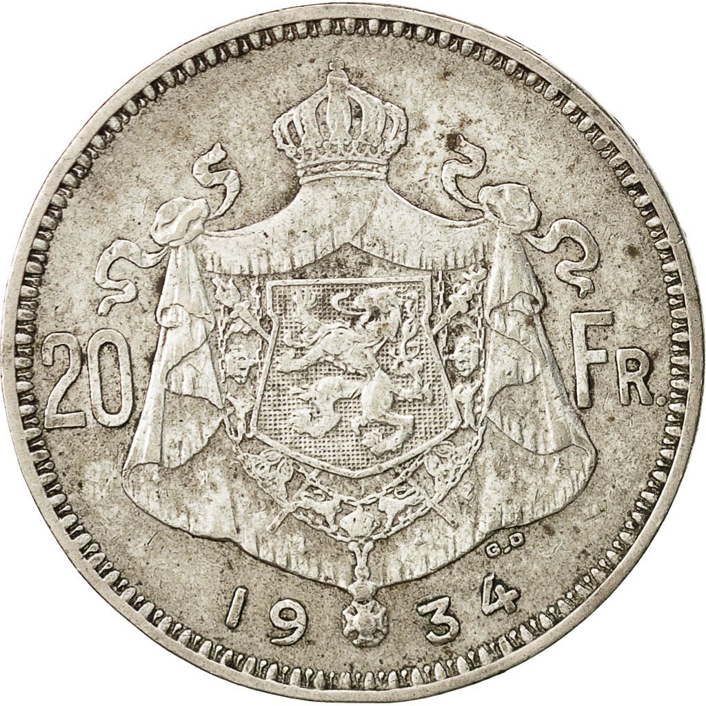 522694 Belgique 20 Francs 20 Frank 1934 Ttb Argent Km1041