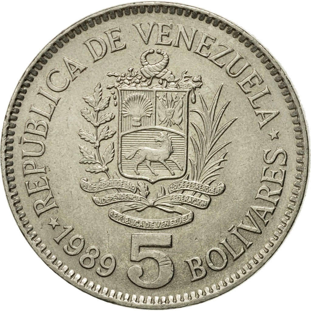 543701 Monnaie Venezuela 5 Bolivares 1989 Werdohl Ttb Nickel Clad Steel Km53a1 Ttb 8723