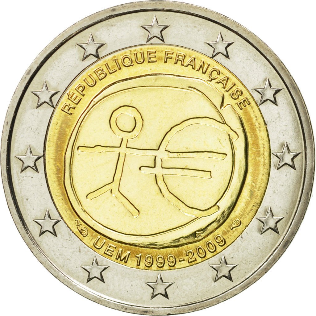 Piece 2 Euros Uem 2009 France Valeur #582298 France, 2 Euro, 10 th anniversary of emu, 2009, SPL, Bi