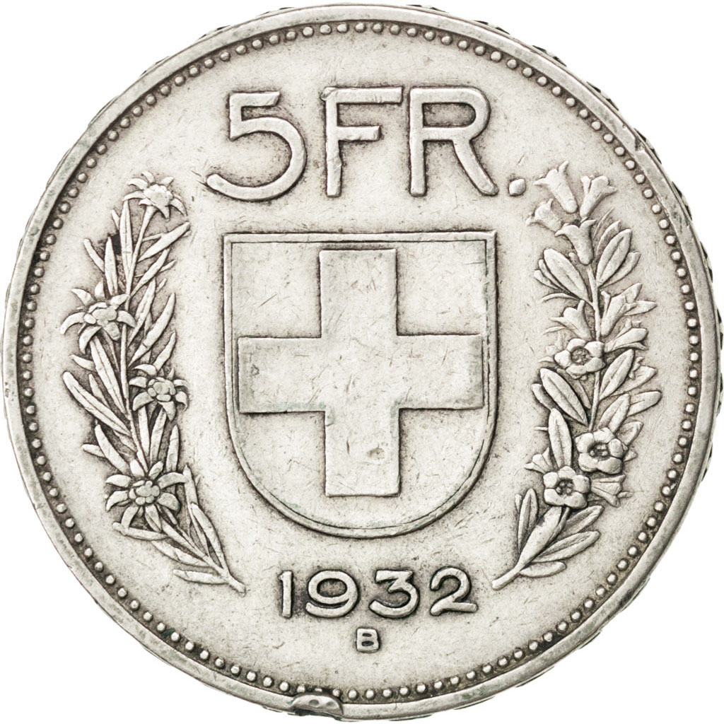 #84780 Suisse, Confédération, 5 Francs 1932 B, KM 40 : TTB, 5 Francs ...