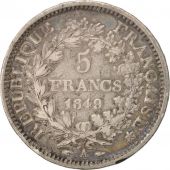 France, Hercule, 5 Francs, 1849, Paris, TB+, Argent, KM:756.1, Gadoury:683