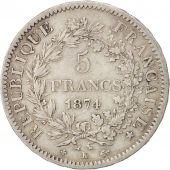 France, Hercule, 5 Francs, 1874, Bordeaux, TTB, Argent, KM:820.2, Gadoury:745a