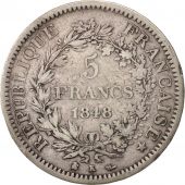 France, Hercule, 5 Francs, 1848, Bordeaux, TB, Argent, KM:756.4, Gadoury:683