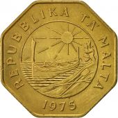 Malta, 25 Cents, 1975, AU(55-58), Brass, KM:29