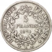 France, Hercule, 5 Francs, 1874, Bordeaux, TB+, Argent, KM:820.2, Gad 745a