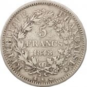 France, Hercule, 5 Francs, 1848, Bordeaux, TB+, Argent, KM:756.4, Gadoury:683