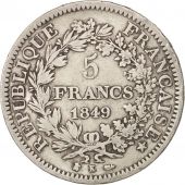 France, Hercule, 5 Francs, 1849, Bordeaux, TB+, Argent, KM:756.4, Gadoury:683