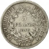 France, Hercule, 5 Francs, 1848, Bordeaux, TB+, Argent, KM:756.4, Gadoury:683