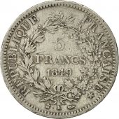 France, Hercule, 5 Francs, 1849, Bordeaux, TB+, Argent, KM:756.4, Gadoury:683