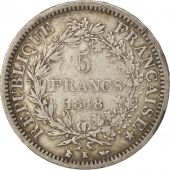 France, Hercule, 5 Francs, 1848, Bordeaux, TB+, Argent, KM:756.4, Gadoury:683