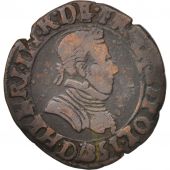 France, Henri III, Double Tournois, 1587, Lyon, VF(20-25), Copper, CGKL:64