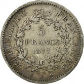 France, Hercule, 5 Francs, 1877, Bordeaux, TB+, Argent, KM:820.2, Gadoury:745a